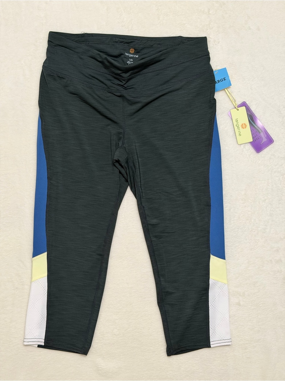 Women’s tangerine Black Colorblock Active Capri Leggings - Blue/Yellow/White
